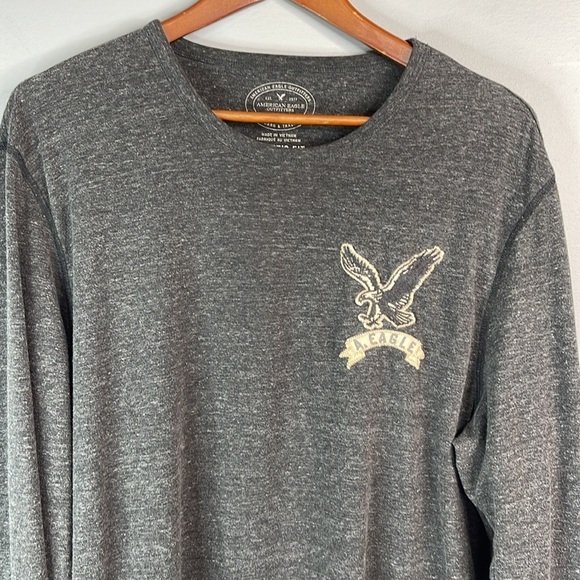 American Eagle Mens 3D Graphic Long Sleeve T-Shirt Charcoal Grey Athletic Fit XL - Picture 4 of 11
